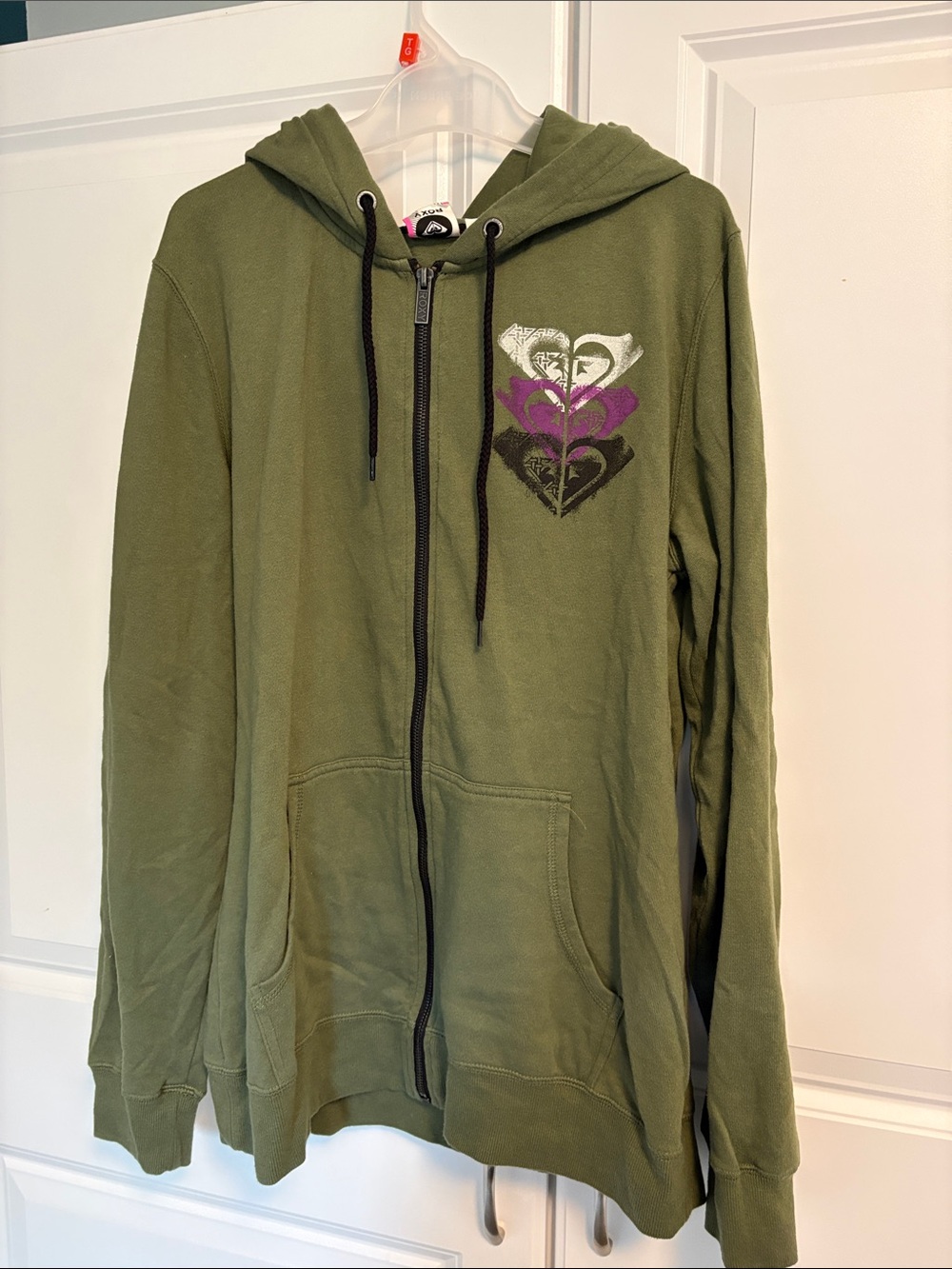 Roxy Olive Green Zip-Up Hoodie with Heart Graphic